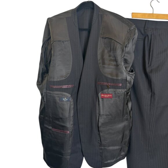 Pronto Uomo Couture Italian Wool Suit 48L Black Stripe Wedding Prom Formal - Picture 3 of 8